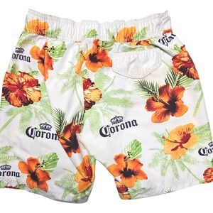 Corona Extra Mens Tropical Floral Swim Trunks White Orange Hibiscus Board Shorts